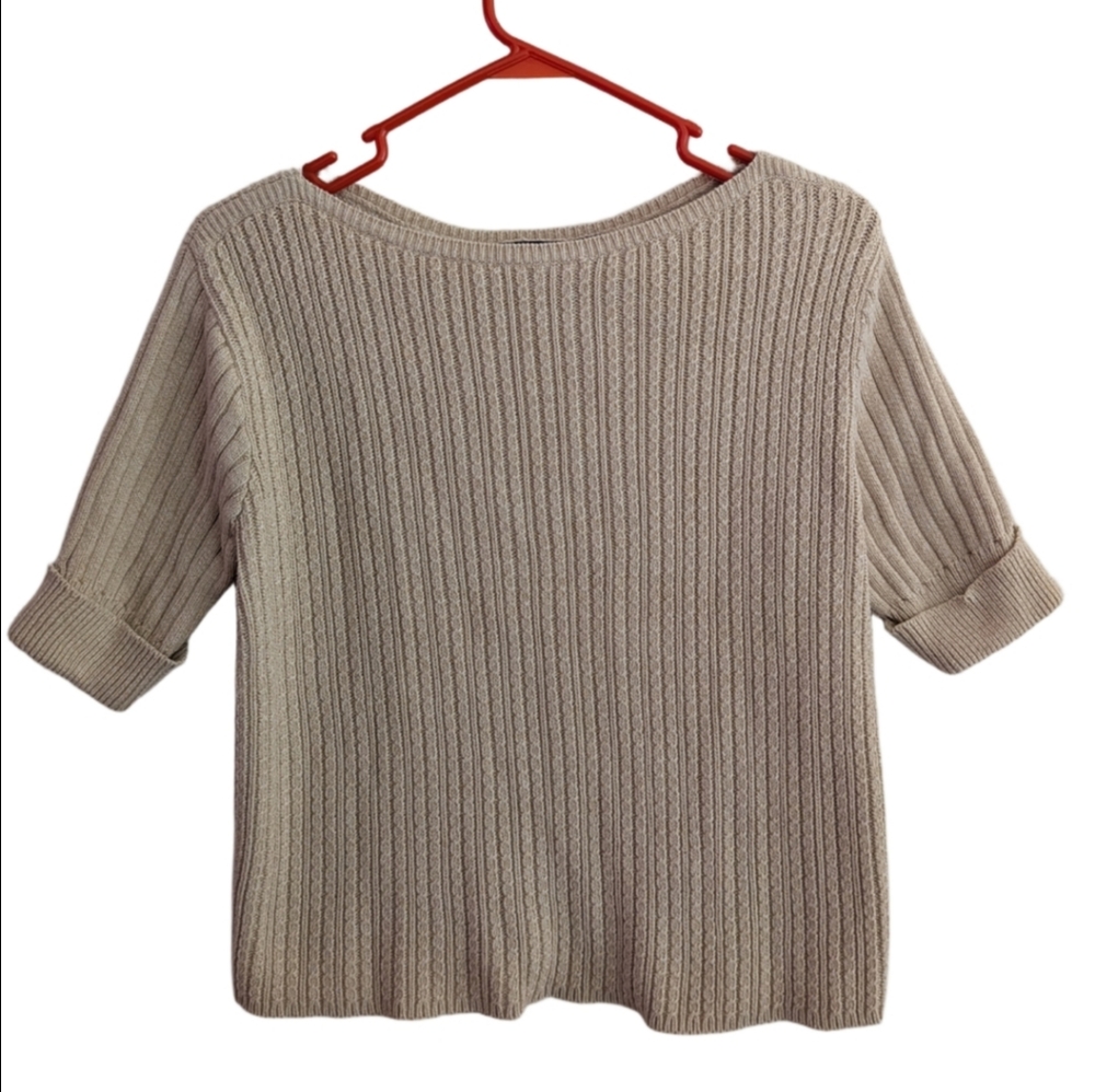 Women's Crazy Horse Beige Ribbed Knit Crew Neck Sweater Size M